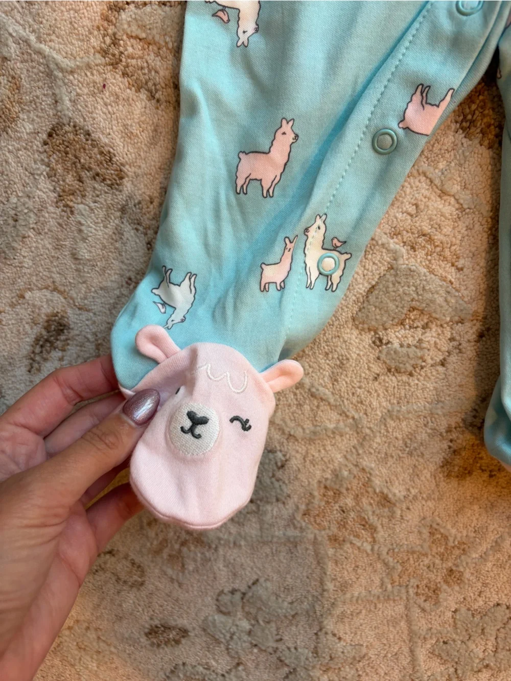Carter's Pink Elephant & Blue Llama Baby Footed One-Pieces: Set of 2